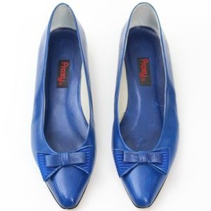 PROXY BLUE LEATHER BOW CLASSIC CASUAL FLATS SHOES